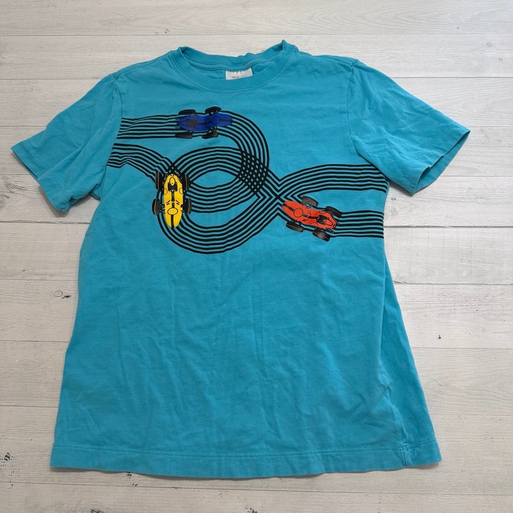 Hanna Andersson kids blue race car short sleeveā shirt 150/12